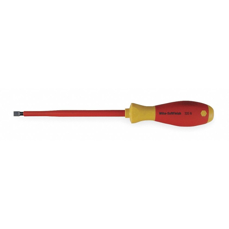 WIHA Desarmador Plano Aislado, 10-1/2", Moldeado, 0.39", 6", 1/4", Plana