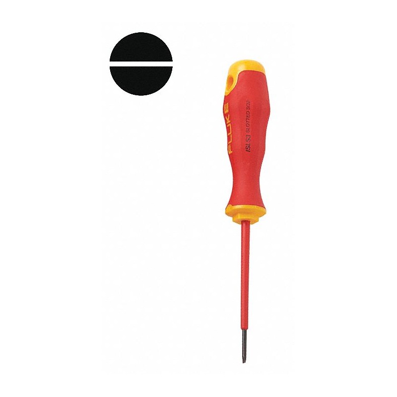 FLUKE Desarmador, 6-3/8", Ergonómico, 4mm, 3", 3/32", Plana