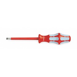 WERA Desarmador Plano Aislado, 6", Acanalado, 3-1/8", 1/8", Plana
