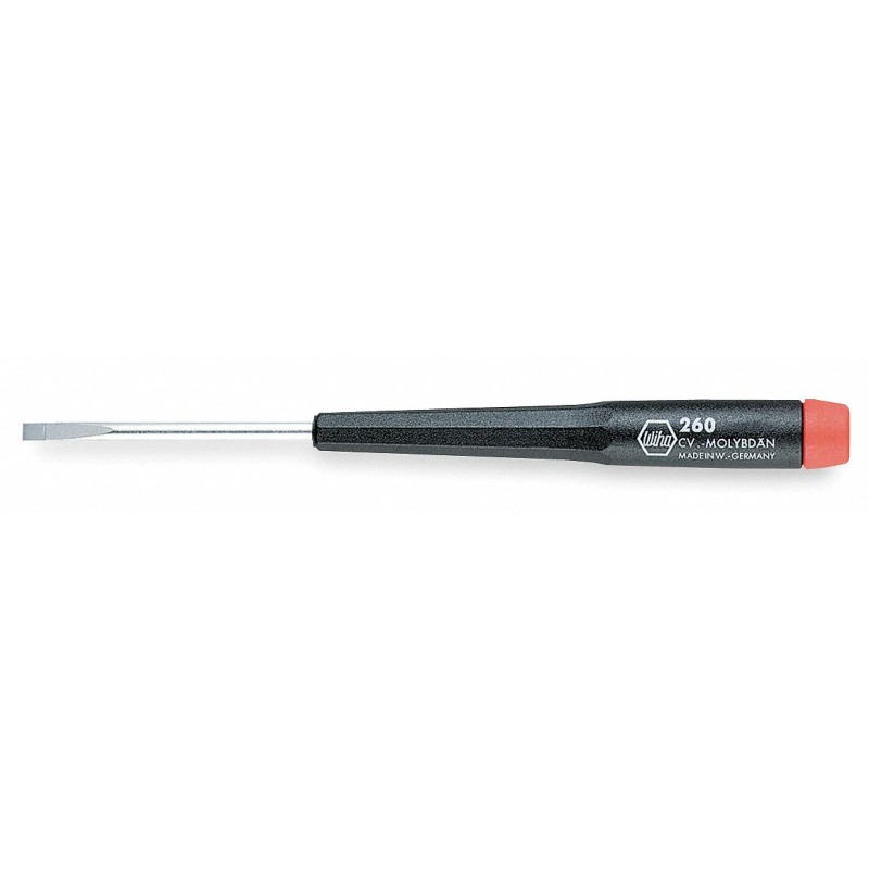WIHA Desarmador Plano de Precisión, 4-1/2", Moldeado, 0.08", 1-5/8", 1/32", Plana