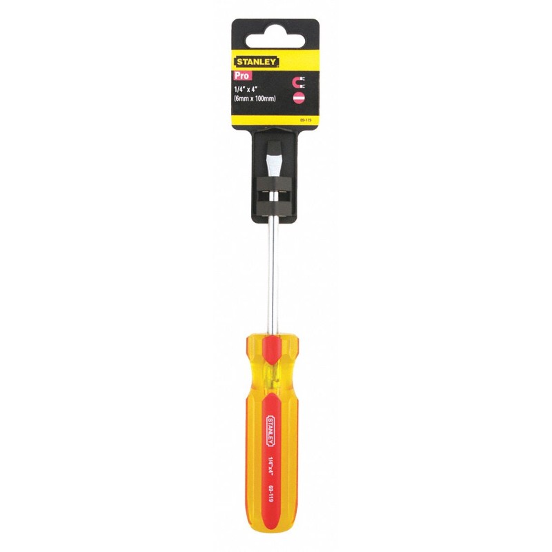 STANLEY Desarmador, 8-1/8", Ergonómico, 4", 1/4", Plana